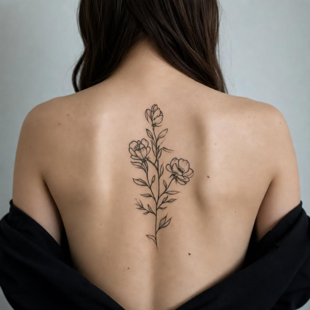 Projeção com IA de tatuagem floral nas costas